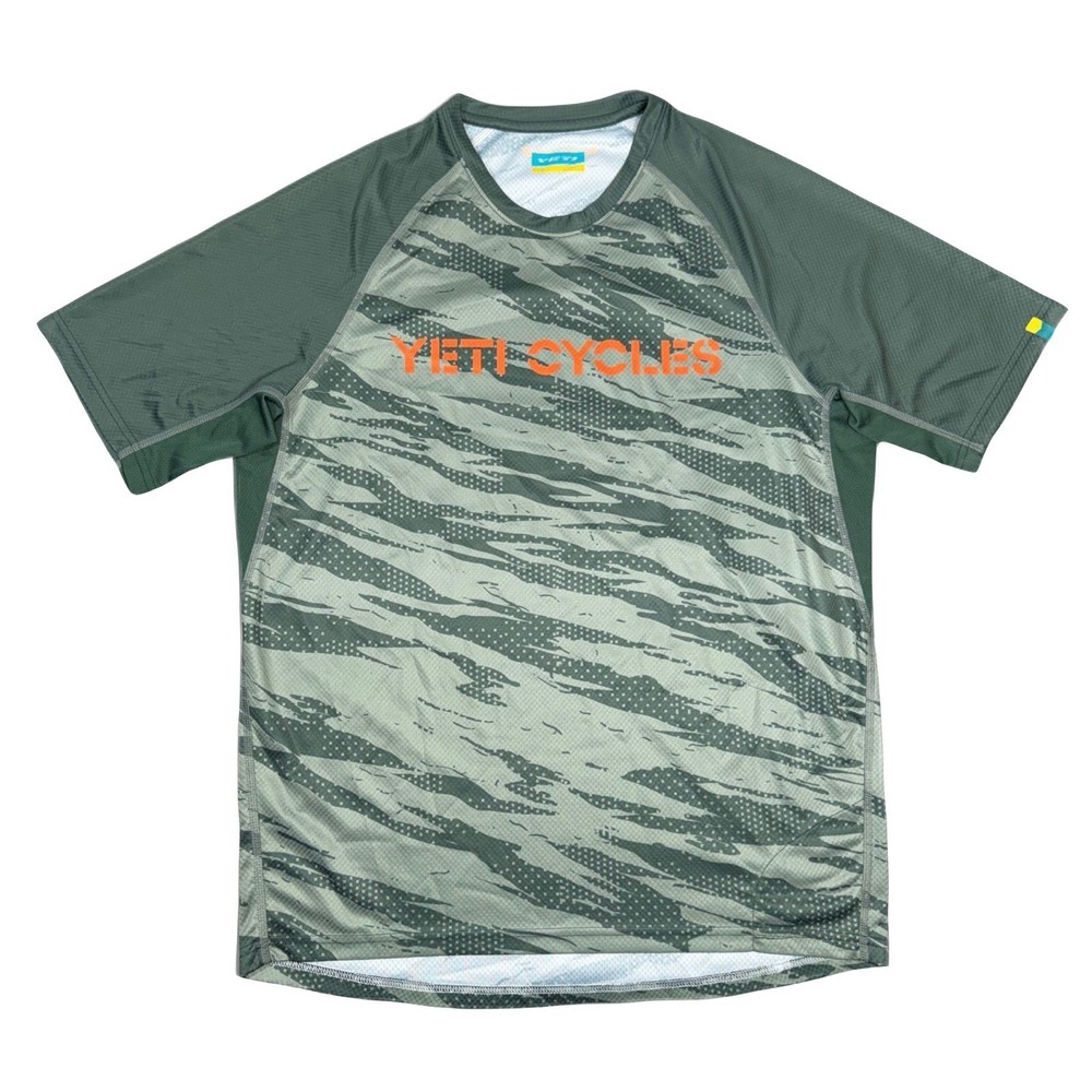 Yeti Cycles MTB Jersey Mens Large Sage Green Tiger Stripe Camo Trail Cycling Tee - Picture 2 of 12